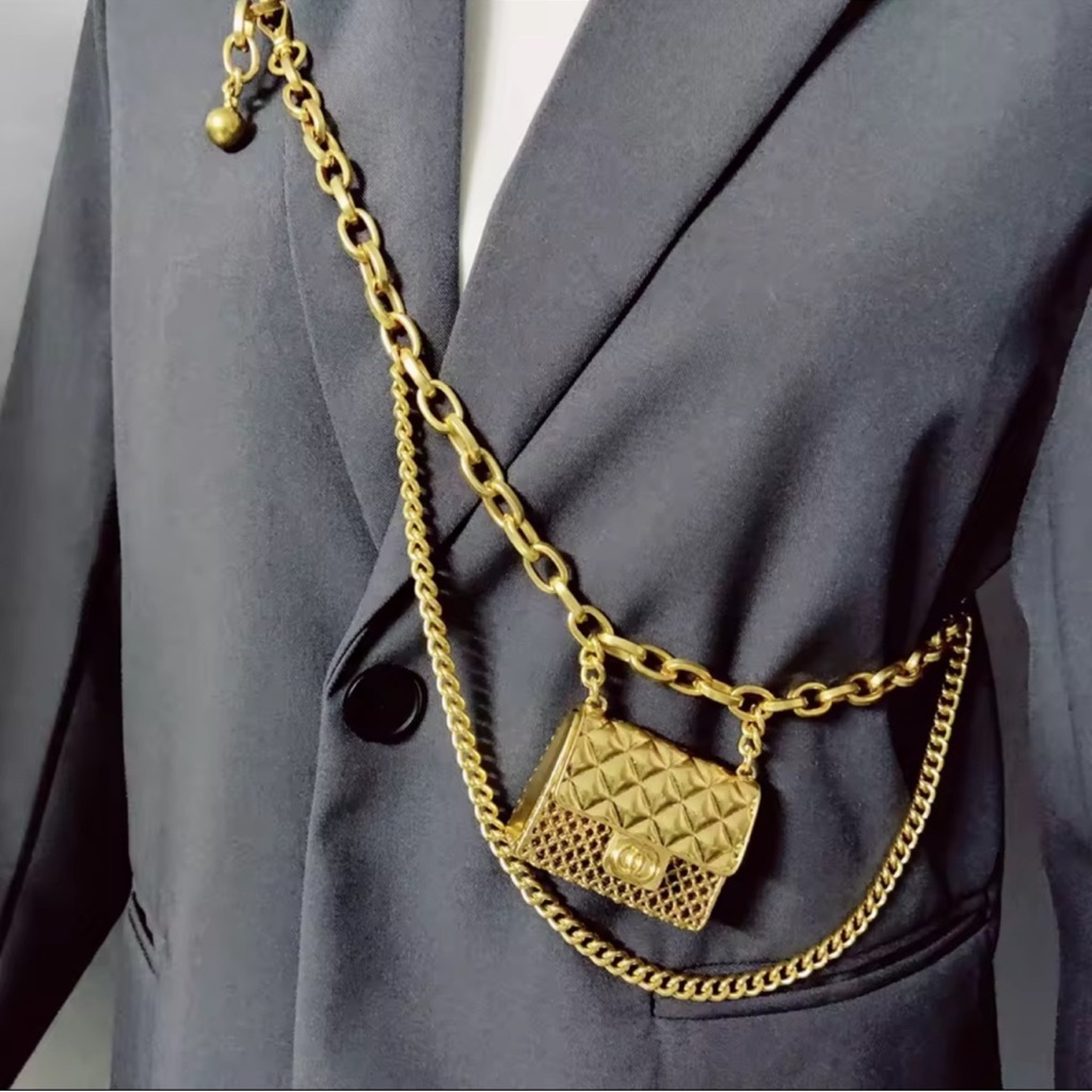 Anthropologie Tassel Gold Chain Belt With Mini Bag Trendy!